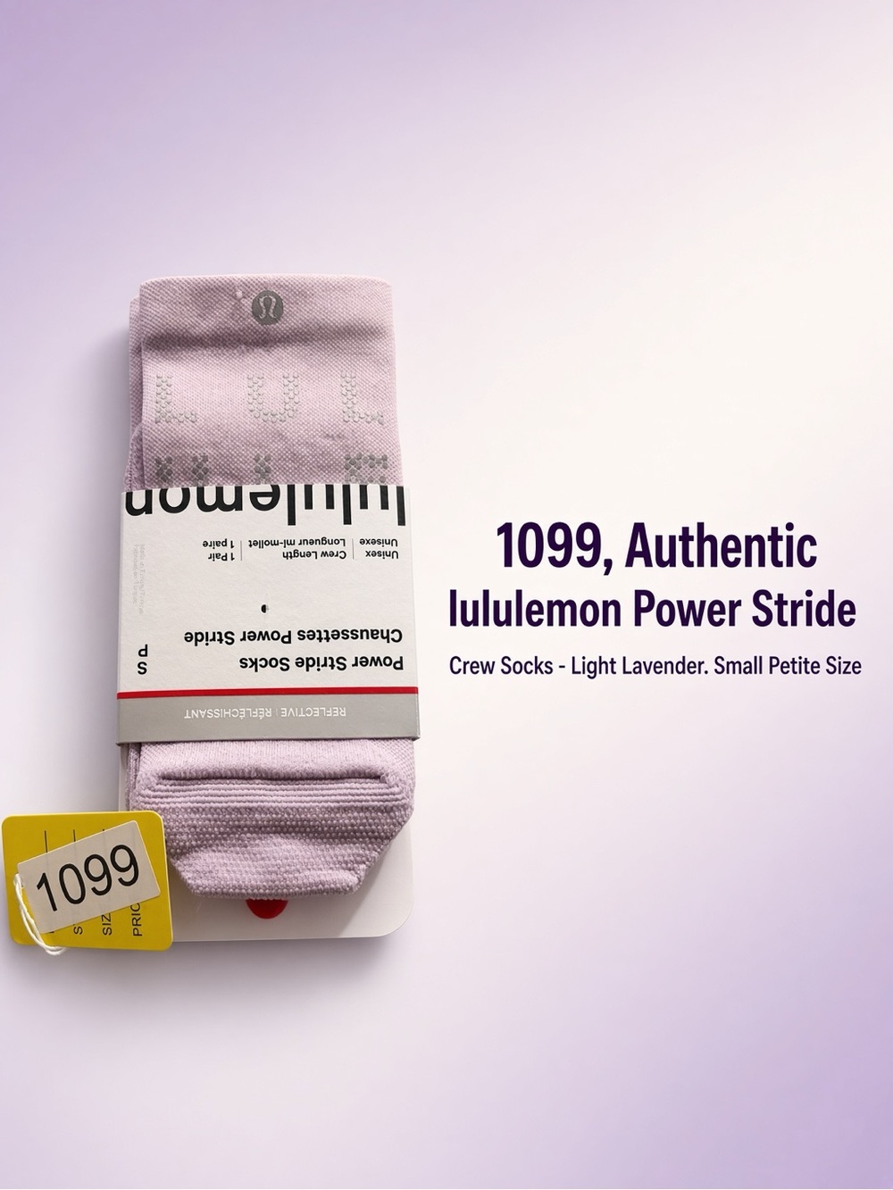 1099,Lululemon athletica Power Stride Crew Socks - Light Lavender (Small Petite